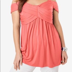 Cold shoulder pleated empire waist tunic